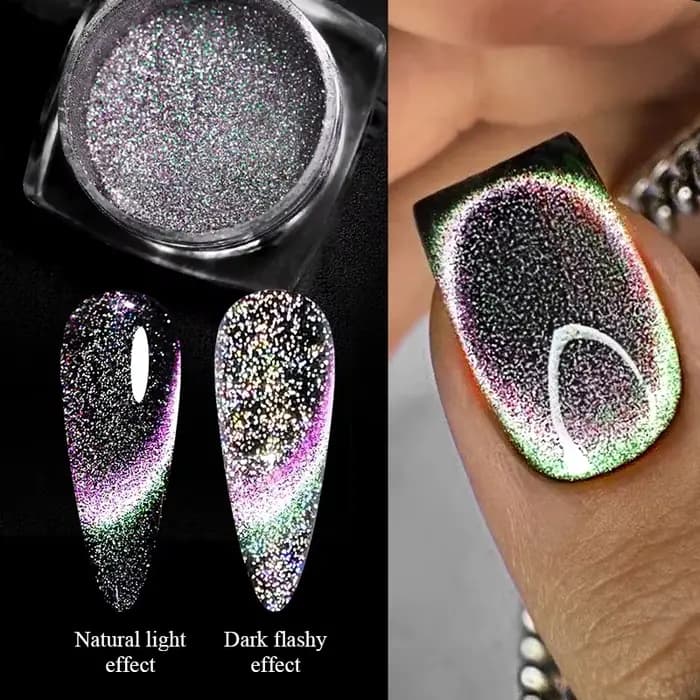 Poudre à ongles magnétique réfléchissante caméléon paillettes poussière métallique Nail Art Chrome b