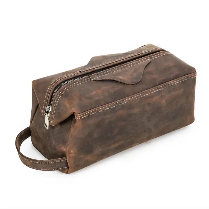 Trousse de toilette en cuir véritable pour hommes et femmes
