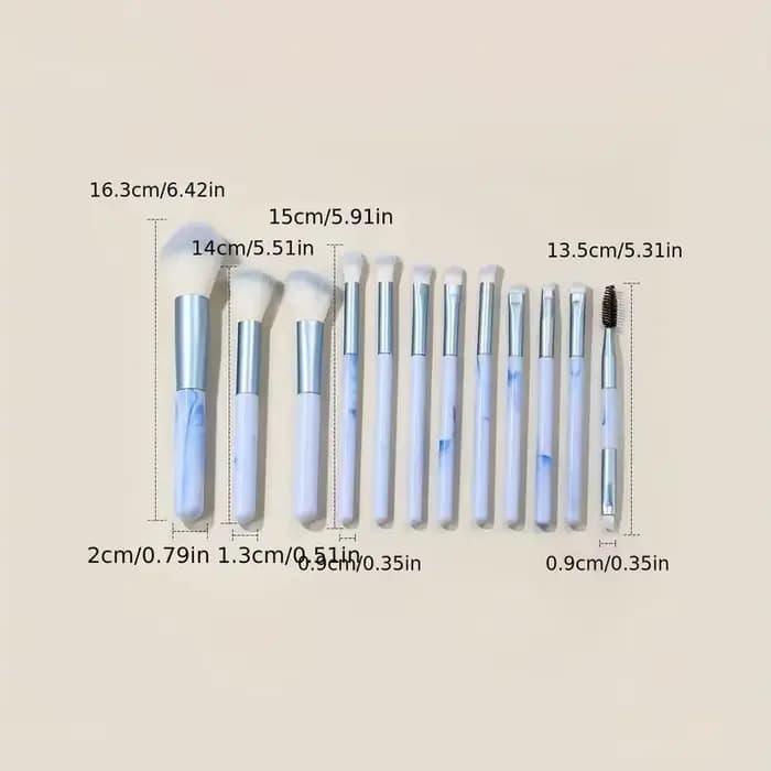 Ensemble de 12 pinceaux de maquillage bleus, pour fond de teint, anticernes, blush, poudre, fard à p