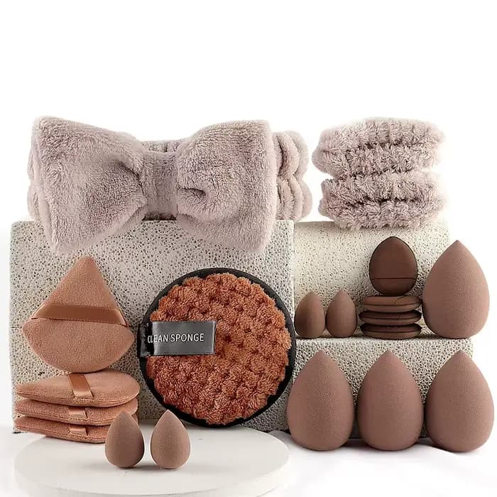 Ensemble d'outils de maquillage 30 pièces - 9 pinceaux + 20 houppettes + 1 sac de voyage - Trousse cosmétique tout-en-un