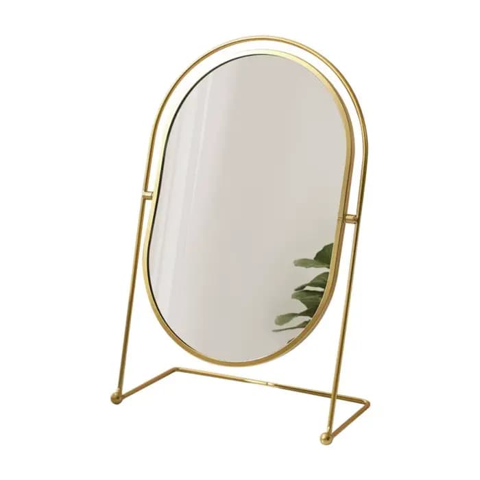 Miroir de maquillage nordique Iron Art, cadre en fer 360 ° Miroir de support de bureau rotatif, co