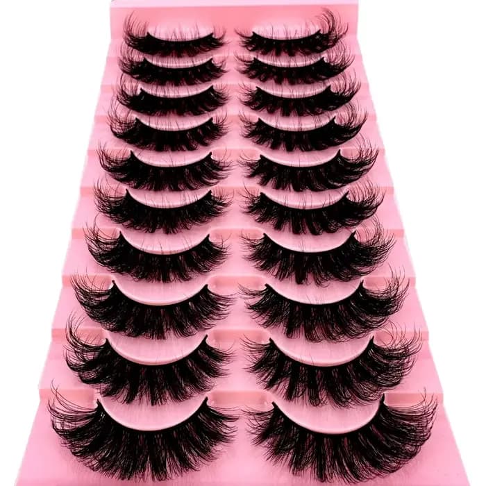 Faux-Cils en Faux Vison 8D Effet Oeil de Chat, Pack de Cils Volumineux, Touffus, Dramatique, Longs,