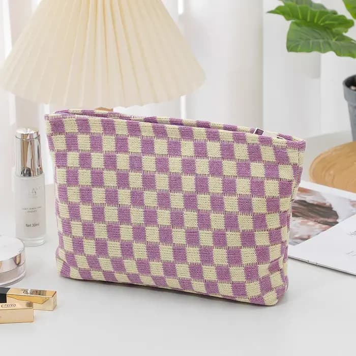 Trousse de maquillage à carreaux