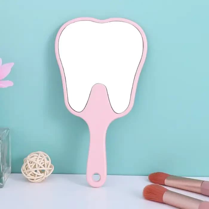 Miroir de maquillage haute définition en forme de dent avec poignée
