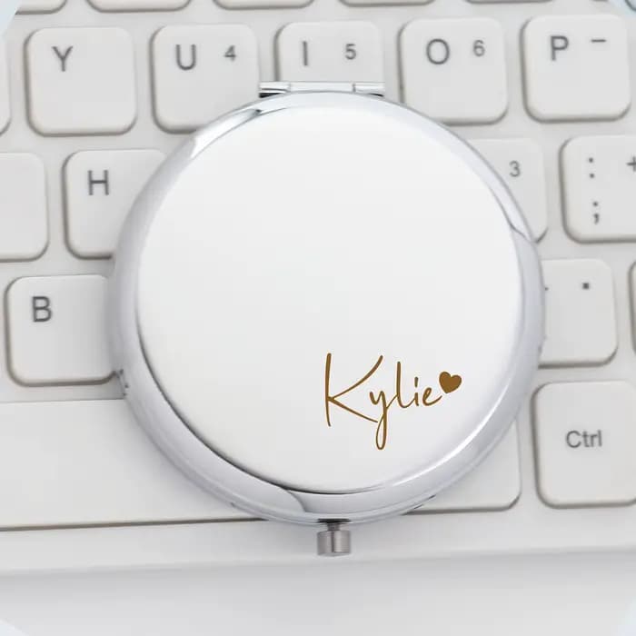 Miroir de maquillage personnalisé en forme de cœur avec gravure de nom/texte personnalisée - Miroir