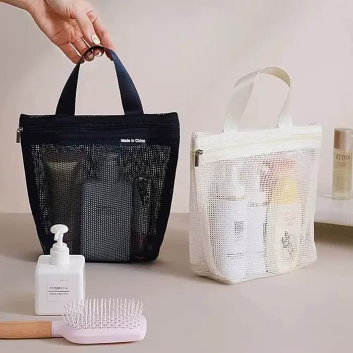 Sac de rangement en maille pour articles de toilette