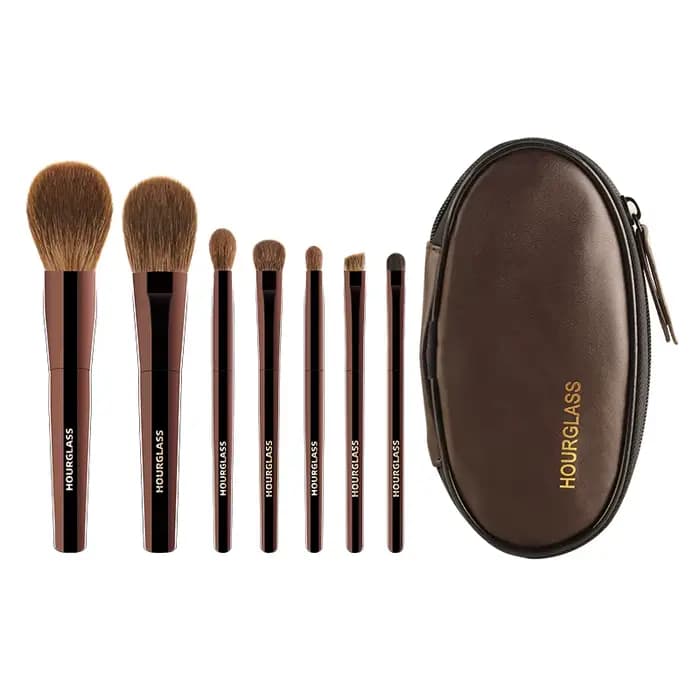 Ensemble de pinceaux de maquillage sablier, Mini brosse Portable 7 pièces, brosse en poils d'animaux doux de haute qualité comprenant fard à paupières, fard à joues, pinceau à poudre
