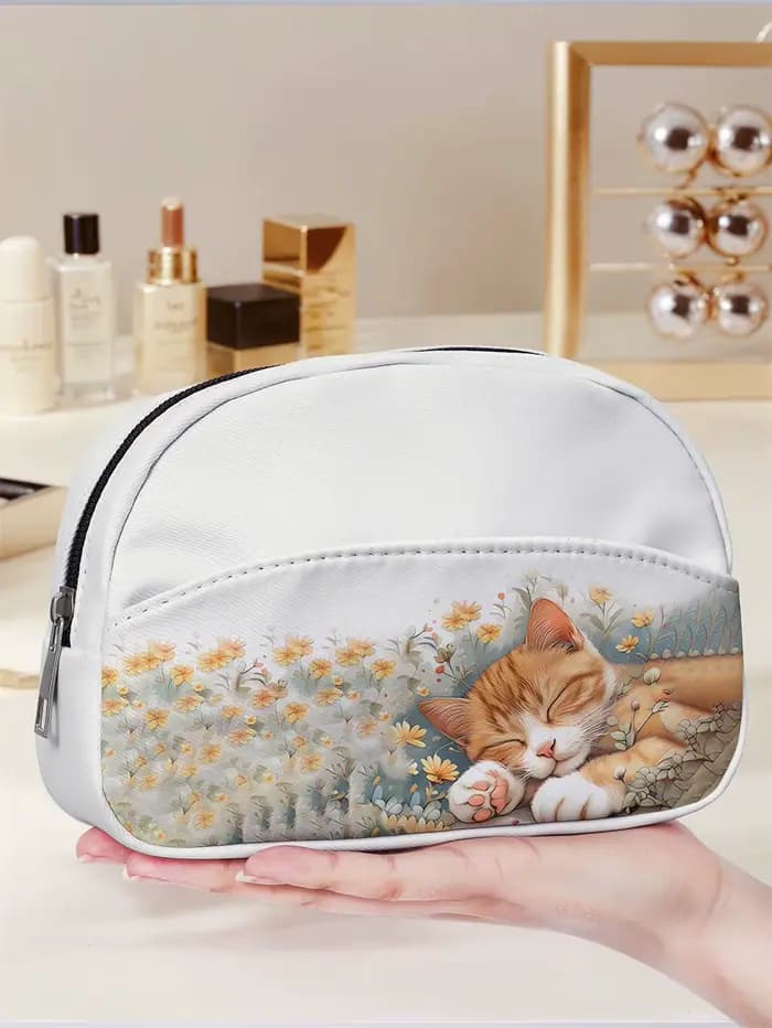 Trousse de maquillage imprimée à motif de chat mignon