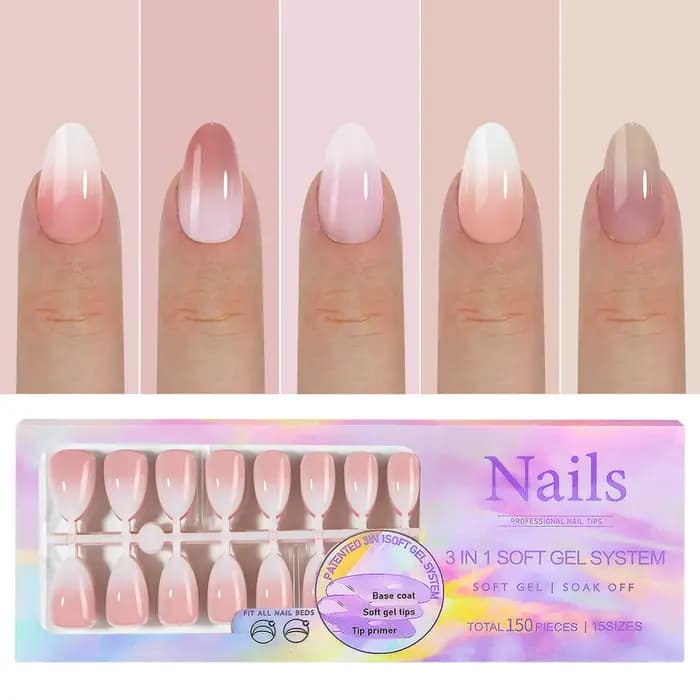 150 pièces dégradé couleur nue amande portable faux ongles conseils presse