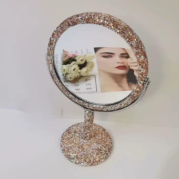 Miroir de maquillage de luxe en strass, miroir Double face créatif rotatif pour chambre de fille, dé