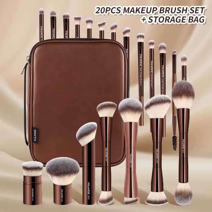 MAANGE 20 pièces pinceaux de maquillage professionnels + sac de rangement double extrémité fond de t