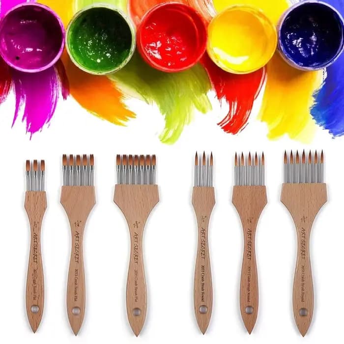 Brosse à Peigne Rond et pio à Dents Multiples, Manche en Nylon, Laine de Bambou, Interconnexion, Fournitures de Peinture Acrylique