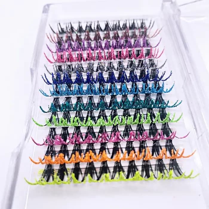Extension de faux cils individuels à paillettes colorées, Volume russe, éventail préfabriqué, noël,