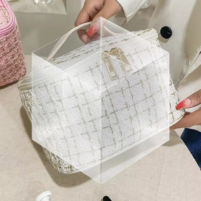 Nouveau Sac à Maquillage Femme 2025 – Style Tricoté, Portable et Tendance, Grande Capacité de Rangement