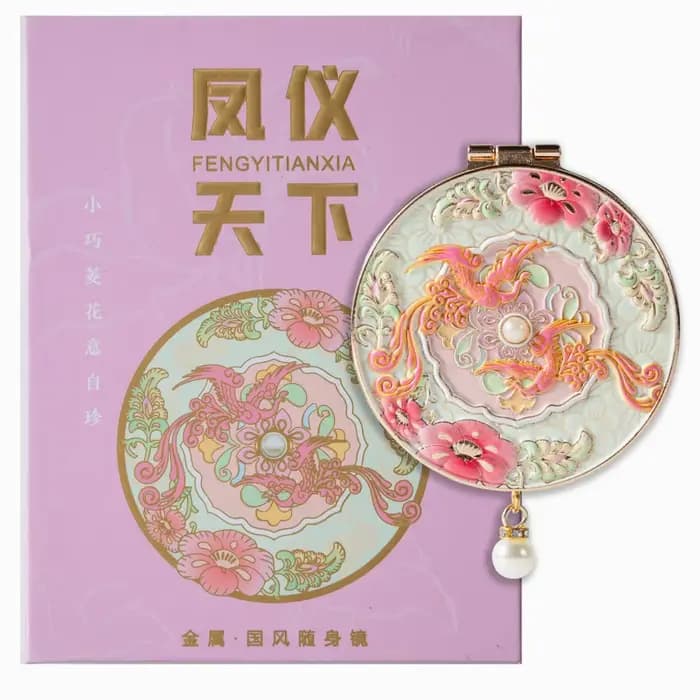 Miroir portable de style ancien avec couvercle rabattable en métal