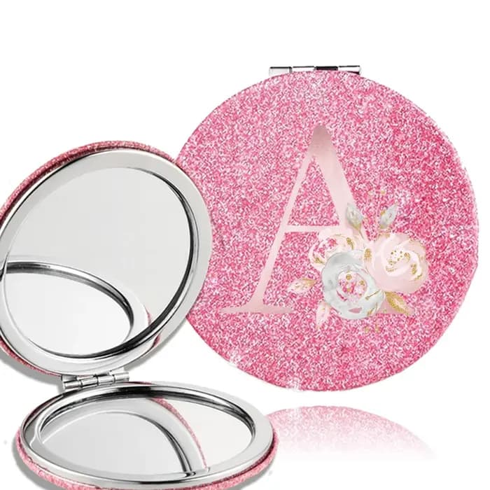 Miroir de maquillage portable et brillant à 2 faces en PU, miroir de poche grossissant, outil cosmét