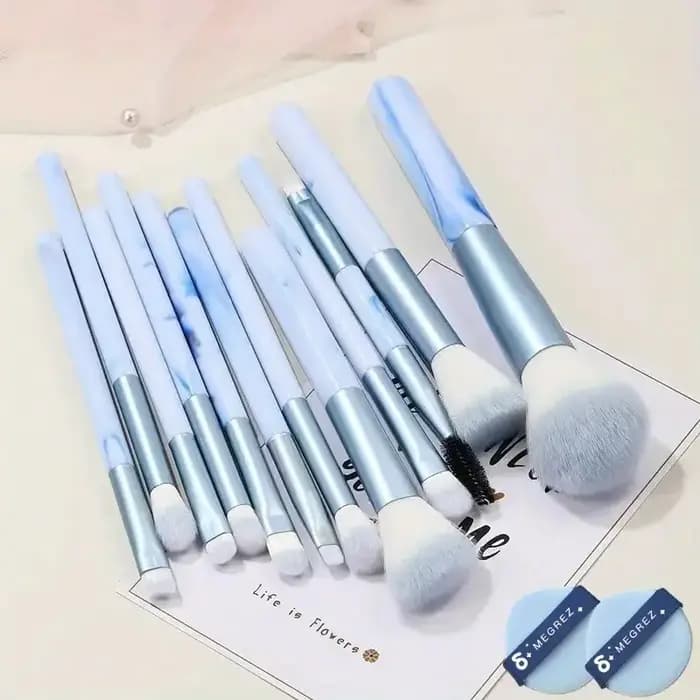 Ensemble de 12 pinceaux de maquillage bleus
