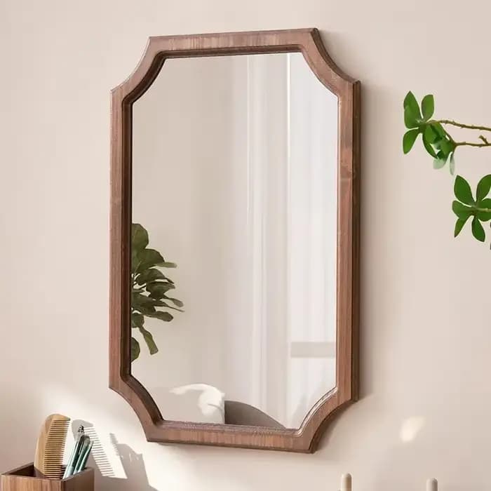Miroir de maquillage rétro en bois massif