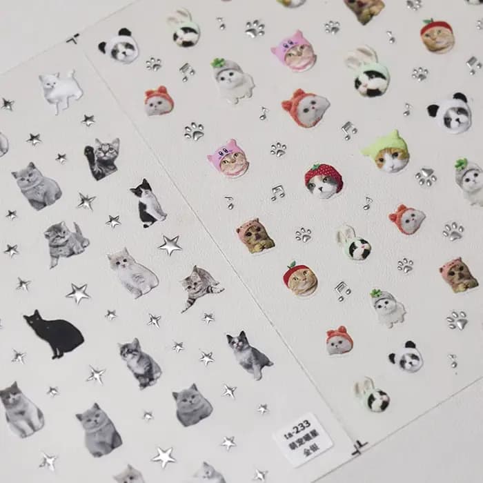 1 pièces 5D en relief mignon animal de compagnie manucure décalcomanie ongles dessin animé autocolla