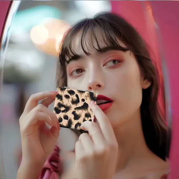 Miroir de maquillage carré double face imprimé léopard pour femme