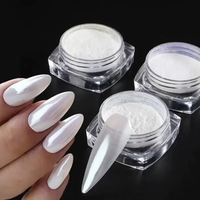 1-6 Boîtes de Poudre à Ongles Effet Miroir Perle Clair de Lune, Paillettes Blanches Fines, Pigment Effet Métallique, Gel Polish Chrome Holographique