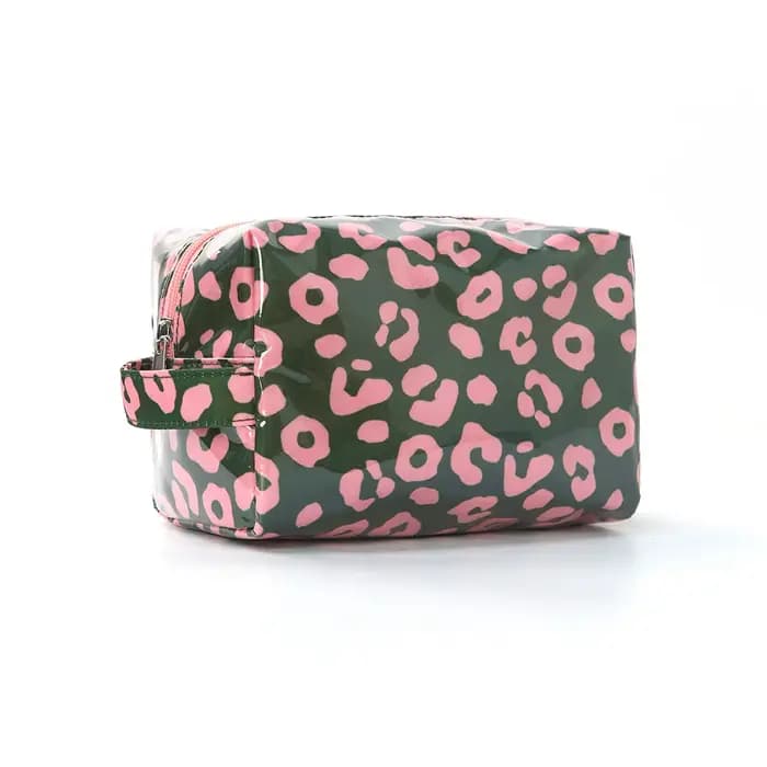 Trousse de maquillage léopard avec poignée, trousse de toilette imperméable en PVC brillant, organis