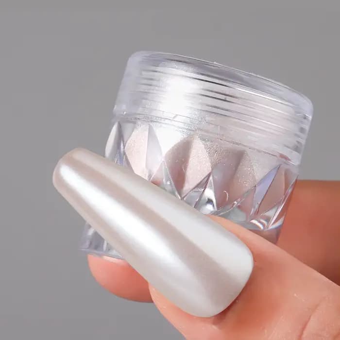 Poudre à ongles en forme de perle chromée blanche, 1 boîte, miroir aurore, Pigment pour Nail Art, effet féerique rose, scintillant, décoration pour Nail Art