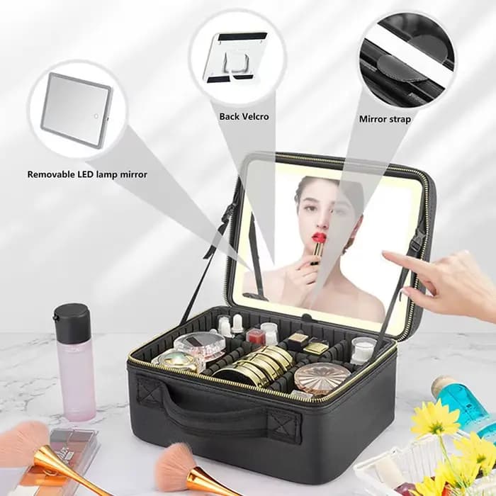 Trousse à cosmétiques intelligente LED avec miroir, trousse de maquillage de voyage, grande capacité
