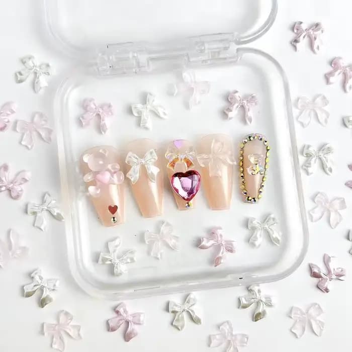 50pcs 3D doux nacré brillant ruban arc résine ongles breloques ballerine nœud papillon Nail Art déco