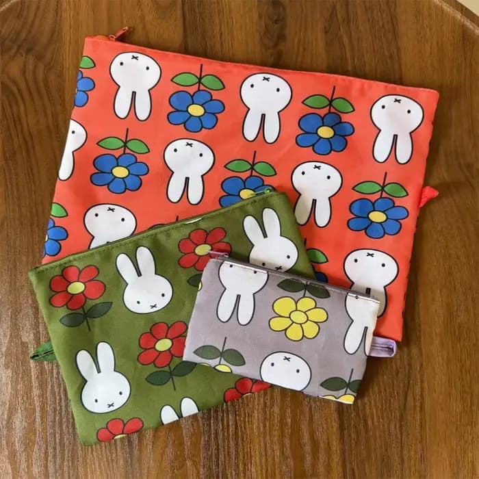 Sac de maquillage imprimé Miffy Kawaii, sac à trois pièces, sac de rangement multifonctionnel, trousse de toilette portable, cadeau pour fille