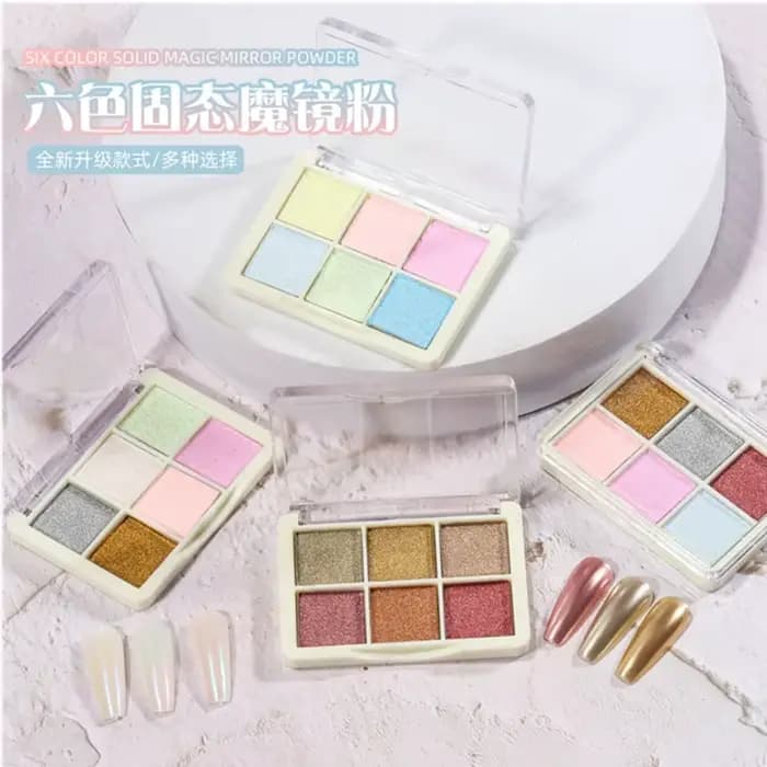 Poudre miroir magique solide, 6 couleurs, 1 pièce, paillettes pour ongles, Illusion de miroir, poudre aurore, verre Super brillant, Flash fin, paillettes pour ongles