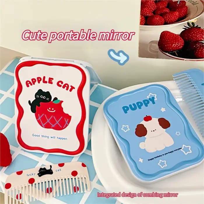 Petit miroir mignon, mini miroir de maquillage portable pour fille