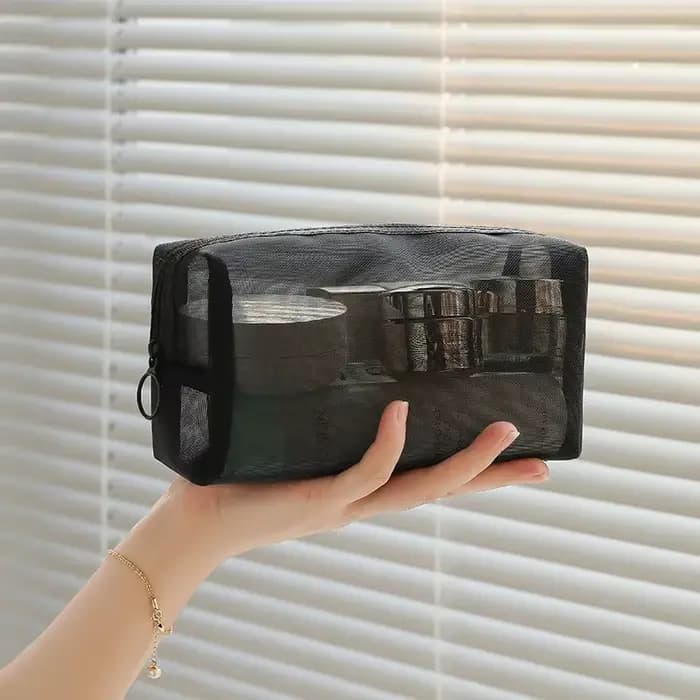 Trousses de toilette en maille noire pour femmes