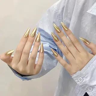 10 faux ongles en forme d'amande pressés à la main, magnifiques faux ongles, effet miroir or pur, ad