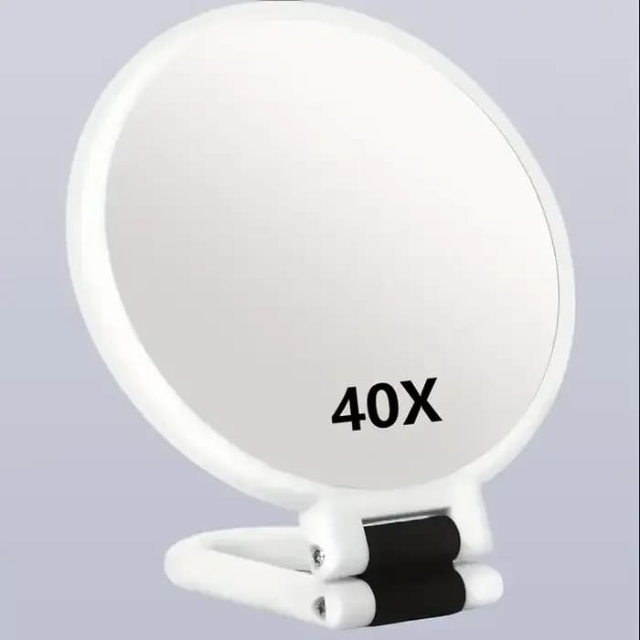 Miroir portatif double face à grossissement 40X avec 360 ° Support réglable et étui de voyage