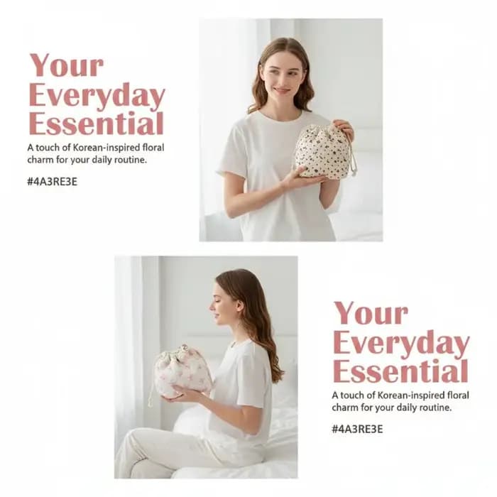 Pochette à maquillage matelassée en coton avec cordon de serrage