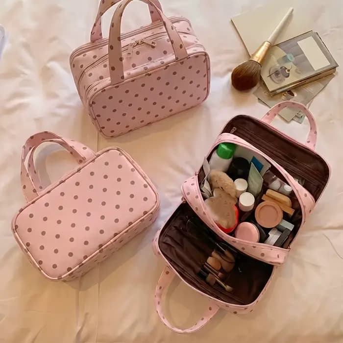 Sac de maquillage à pois pour femmes