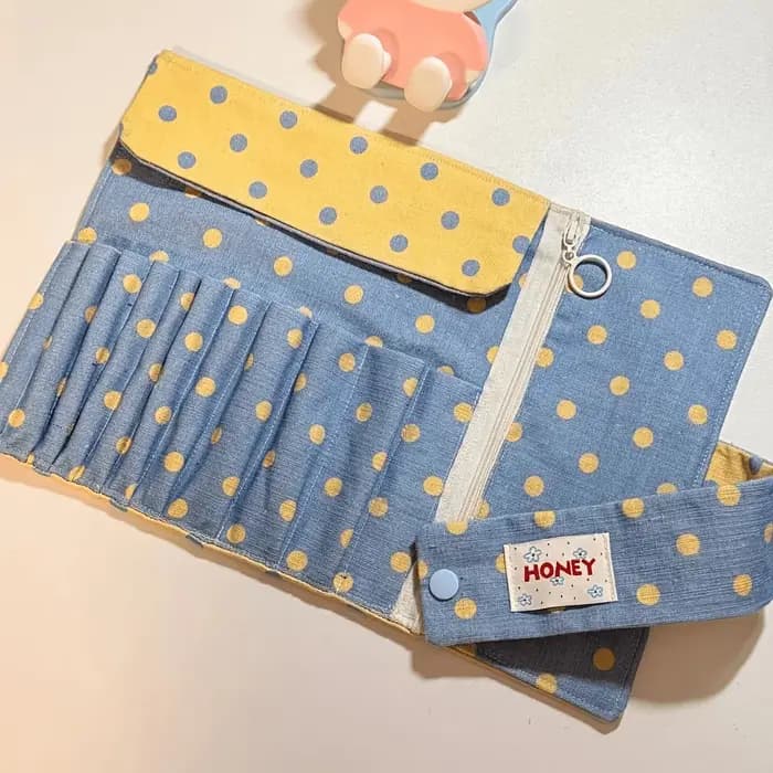 Trousse à crayons vintage à pois, double usage, porte-pinceaux de maquillage, sac à stylos pour étud