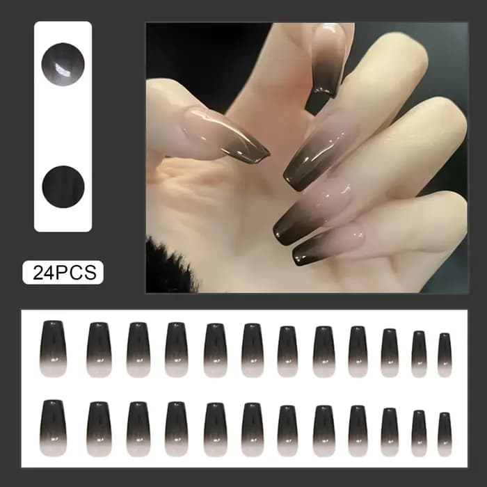 Faux ongles noirs dégradés à couverture complète pour filles cool