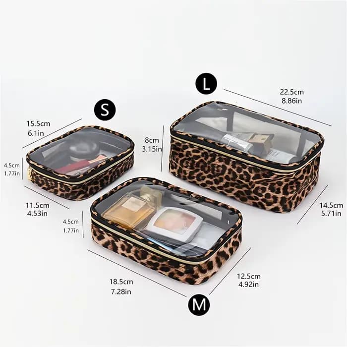 Trousse de maquillage transparente à imprimé léopard