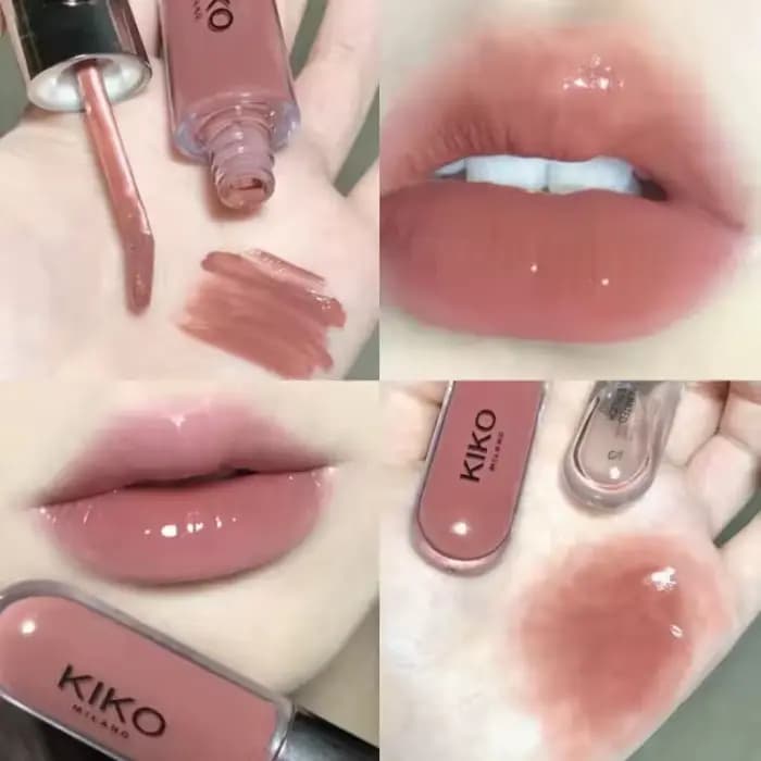Kiko Rouge à lèvres double embout effet miroir transparent, longue tenue, anti-transfert, gloss à lèvres couleur thé au lait, couleur naturelle, maquillage des lèvres