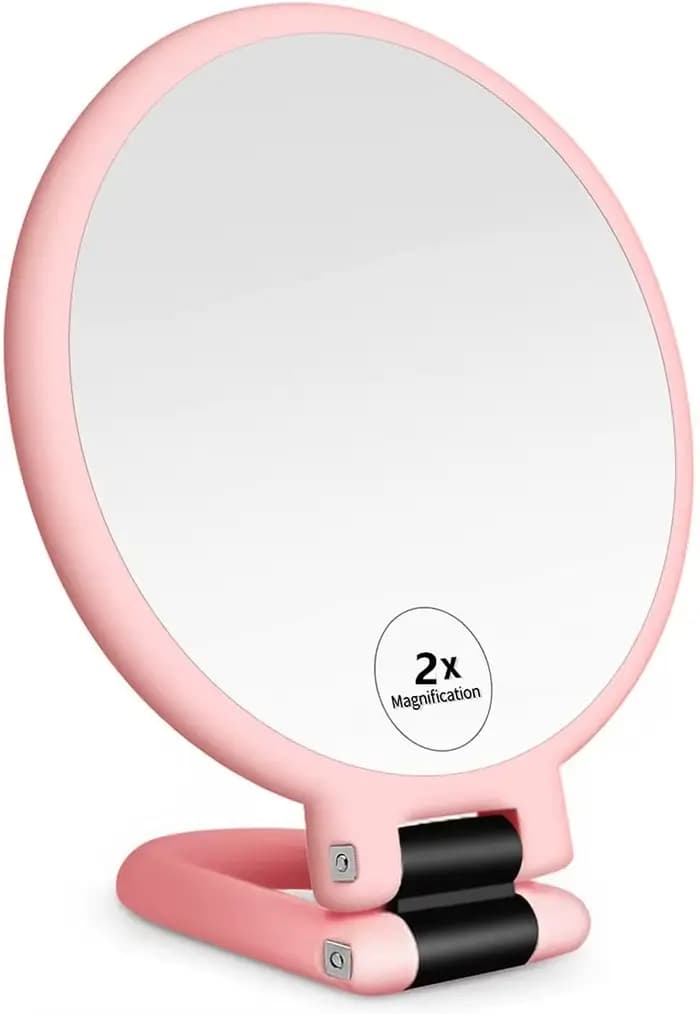 Miroir à main pliable de voyage, miroir de maquillage sur socle double face avec grossissement 1/10x
