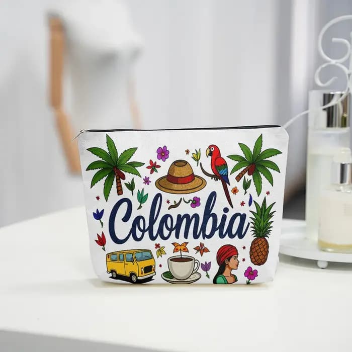 Trousse de maquillage avec imprimé collection d'éléments culturels colombiens