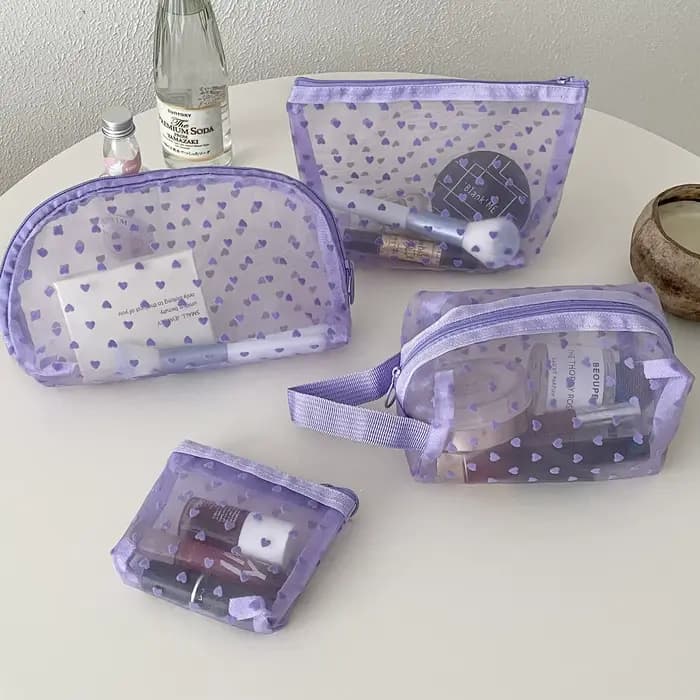 Trousse de maquillage en maille de velours violet