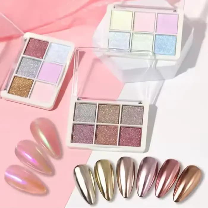 Poudre miroir magique solide, 6 couleurs, 1 pièce, paillettes pour ongles, Illusion de miroir, poudre aurore, verre Super brillant, Flash fin, paillettes pour ongles