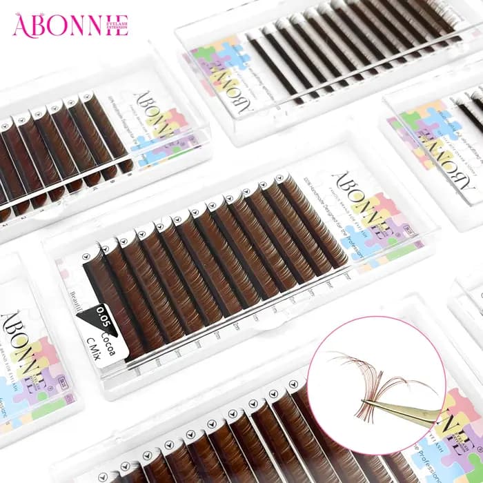 ABONNIE – Extensions de cils marron cacao, Volume individuel, C CC D, plateau de cils en vison class