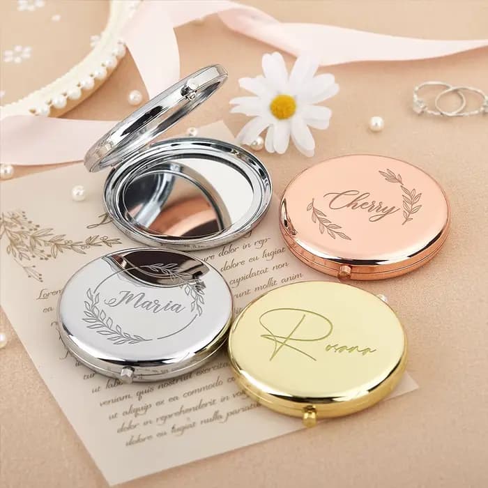 Miroir de maquillage de poche personnalisé de 7CM, miroirs compacts ronds en métal gravés, cadeau de