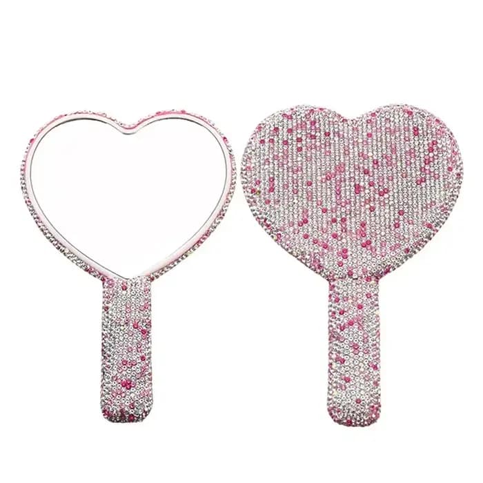 Miroir de maquillage en forme de cœur avec poignée, extension de cils en diamant, miroir de courtois