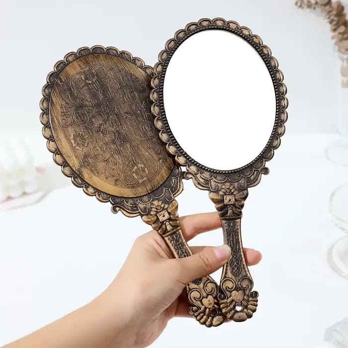 Miroir de maquillage de vanité portatif sculpté Vintage avec poignée