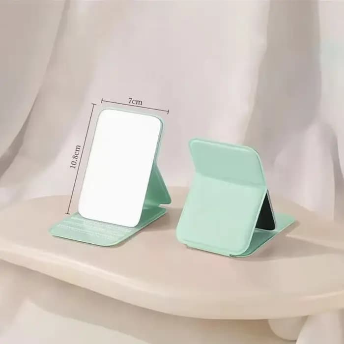 Miroir de maquillage pliable en cuir PU de couleur unie